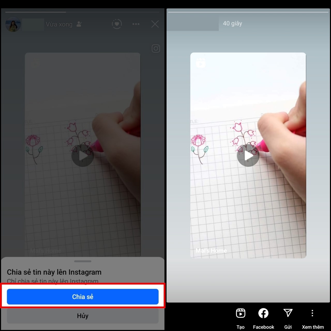 cach chia se facebook reels len instagram story3 1280x1280 1